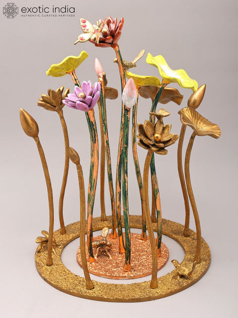 16' Decorative Flowers and Buds Showpiece in Brass | Table Decor
