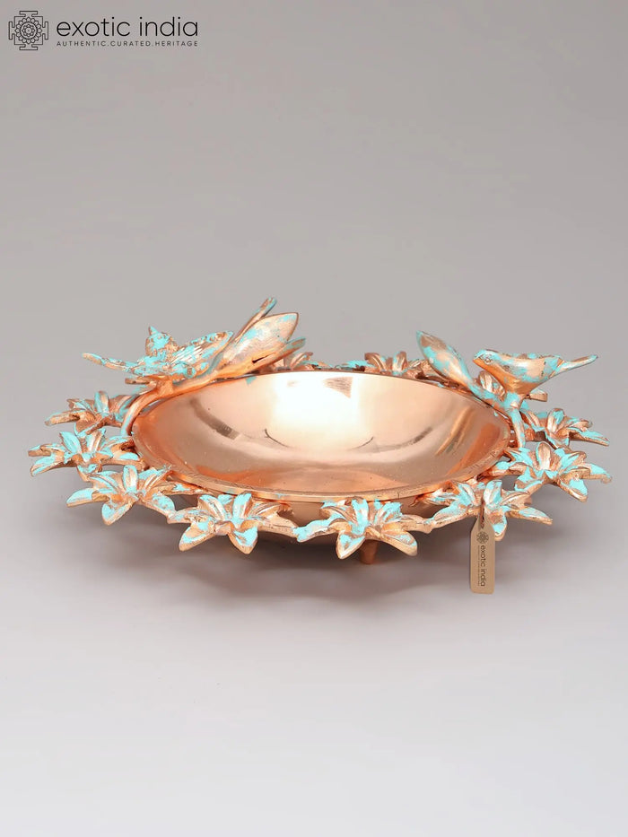 9" Hand-Painted Brass Urli Bowl with Flowers for Home Decor