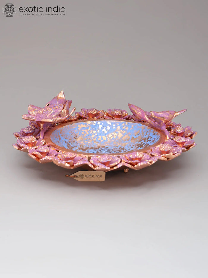9" Hand-Painted Brass Urli Bowl with Flowers and Birds