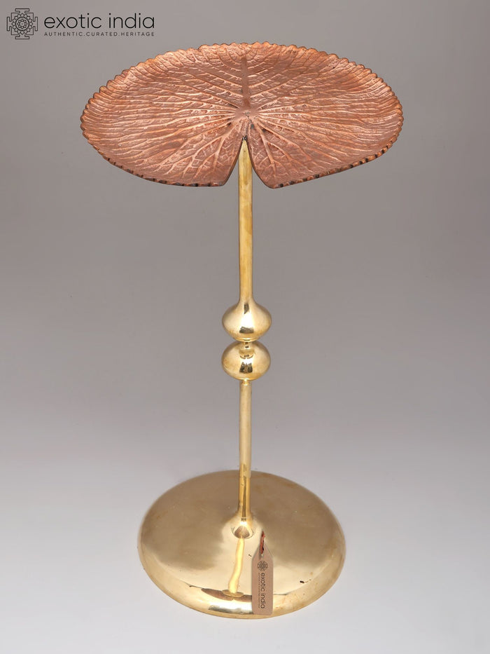 Brass Lotus Leaf Pedestal Statue for Home Decor