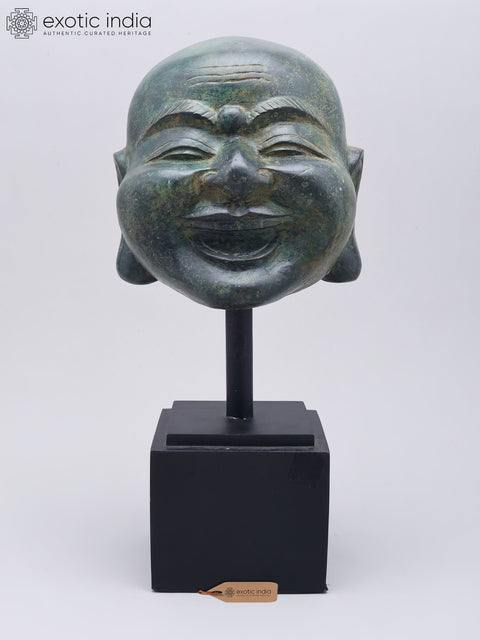 15" Laughing Buddha Head on Wood Base