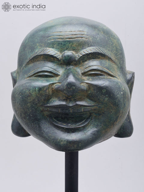 15" Laughing Buddha Head on Wood Base