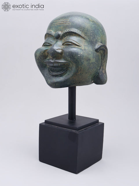 15" Laughing Buddha Head on Wood Base
