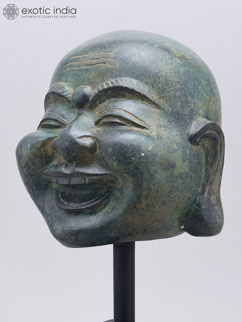 15" Laughing Buddha Head on Wood Base