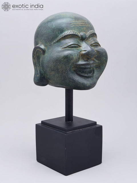 15" Laughing Buddha Head on Wood Base