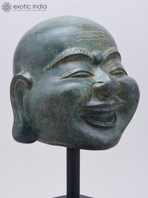 15" Laughing Buddha Head on Wood Base