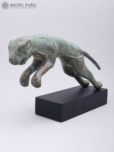 9" Decorative Brass Jaguar on Wood Base | Table Decor