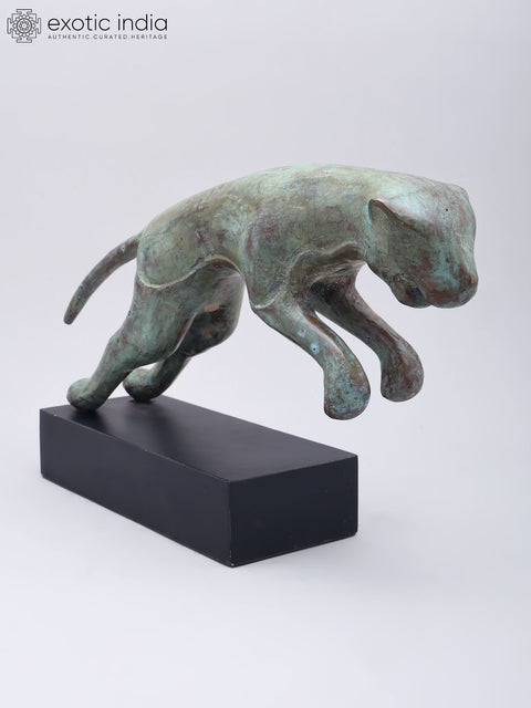 9" Decorative Brass Jaguar on Wood Base | Table Decor