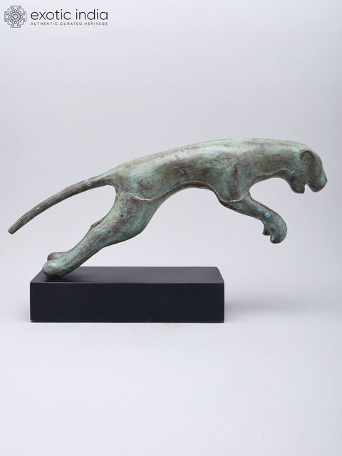 9" Decorative Brass Jaguar on Wood Base | Table Decor