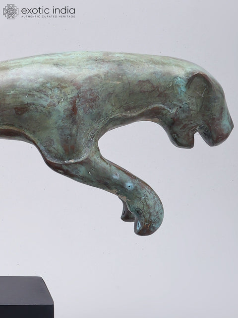9" Decorative Brass Jaguar on Wood Base | Table Decor