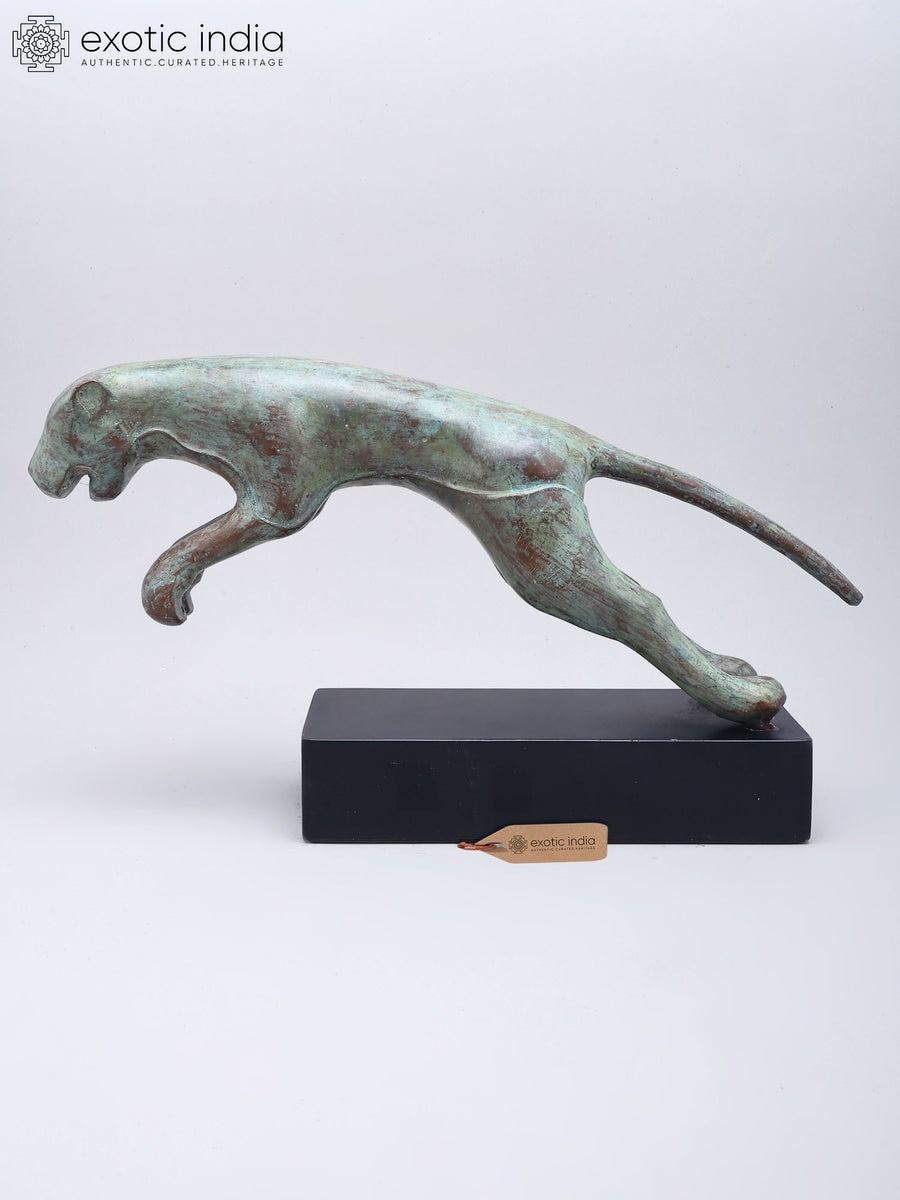 9" Brass Jaguar Statue on Wood Base for Home Decor