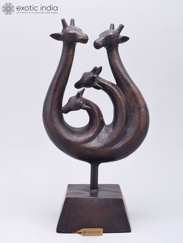 13" Brass Giraffe Family Statue for Home Decor