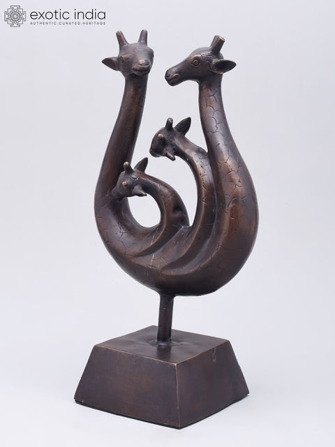 13" Graceful Giraffe Family | Table Decor | Brass Statue
