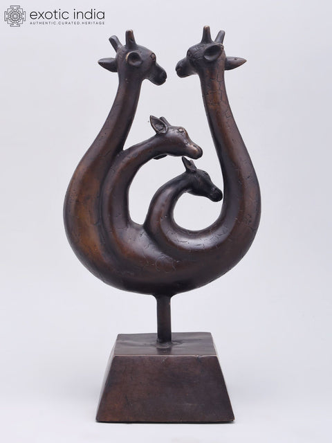13" Graceful Giraffe Family | Table Decor | Brass Statue