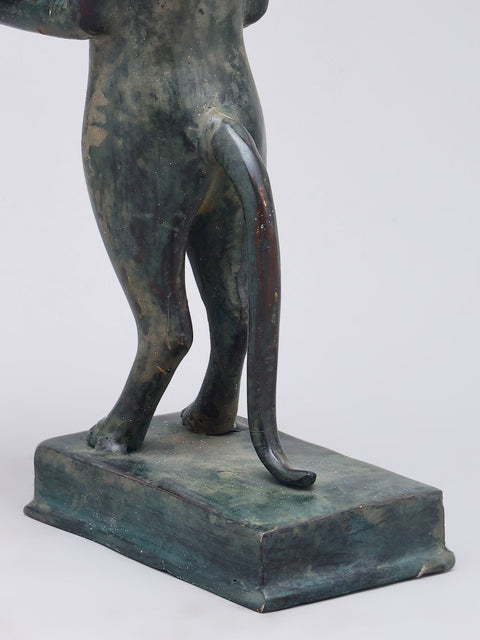 8" Cat Figurine with Offering Tray | Decorative Brass Statue | Table Piece