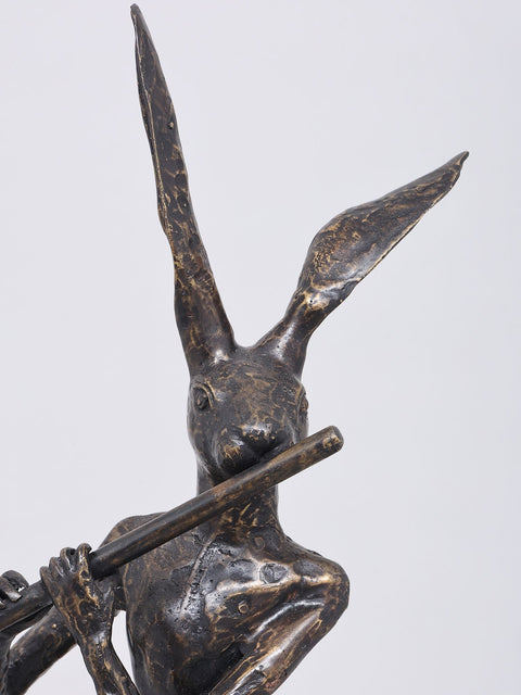 20" Rabbit Playing Flute Balinese Brass Statue