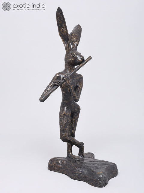 20" Rabbit Playing Flute Balinese Brass Statue