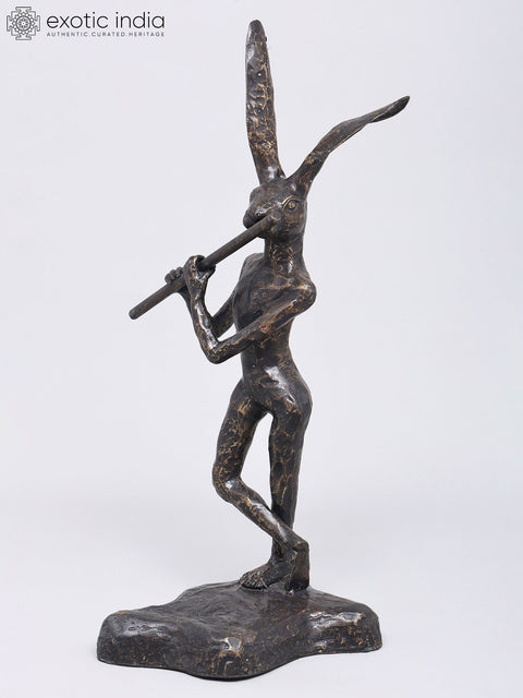 20" Rabbit Playing Flute Balinese Brass Statue