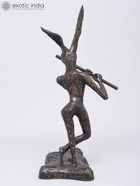 20" Rabbit Playing Flute Balinese Brass Statue