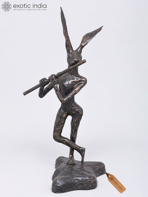 20" Rabbit Playing Flute Balinese Brass Statue Handmade