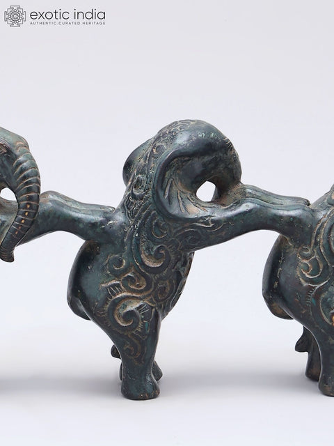 10" Decorative Elephants Trio in Brass | Home Decor