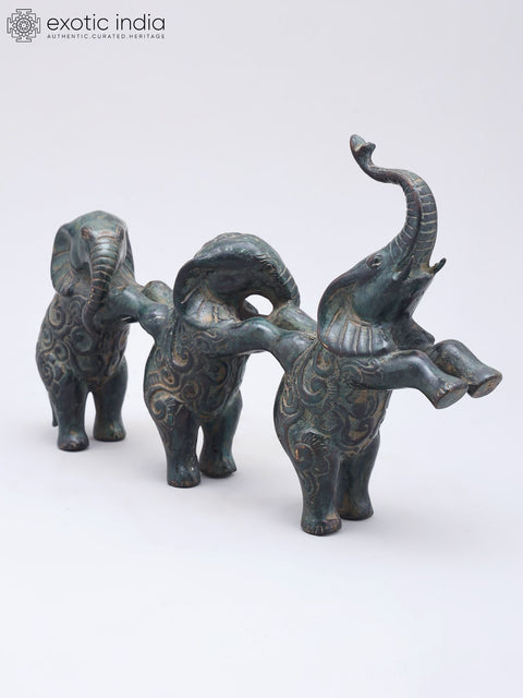 10" Decorative Elephants Trio in Brass | Home Decor