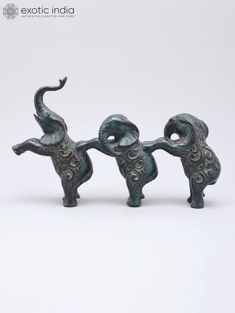 10" Decorative Elephants Trio in Brass | Home Decor
