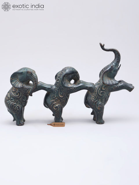 10" Decorative Elephants Trio in Brass | Home Decor