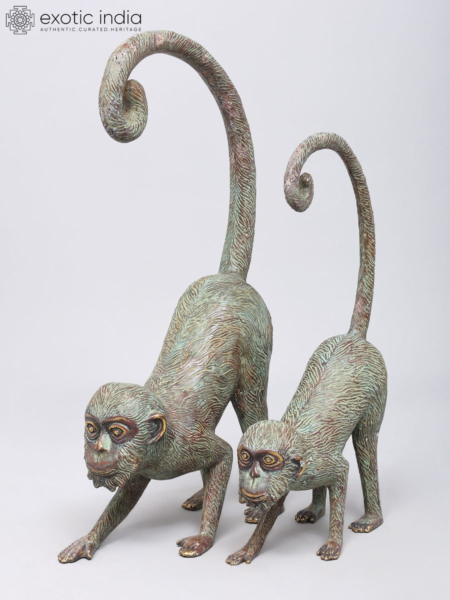 24" Brass Monkey Pair Decorative Statues for Home Decor