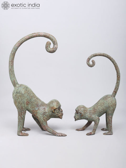 24" Decorative Pair of Monkeys | Brass Statues | Home Decor