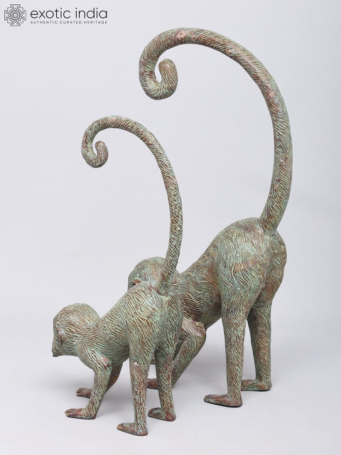 24" Decorative Pair of Monkeys | Brass Statues | Home Decor