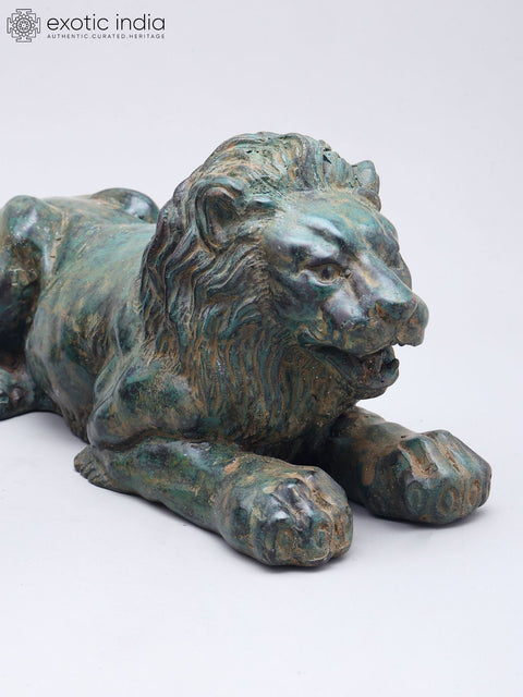 14" Brass Pair of Lion Statues | Table Decor