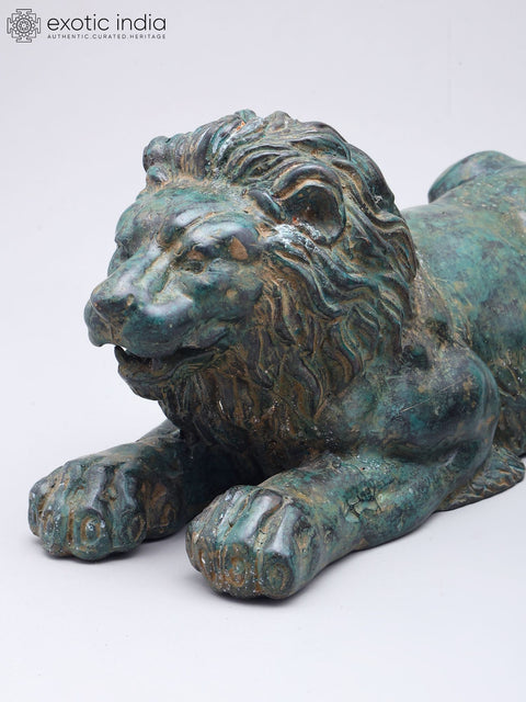 14" Brass Pair of Lion Statues | Table Decor