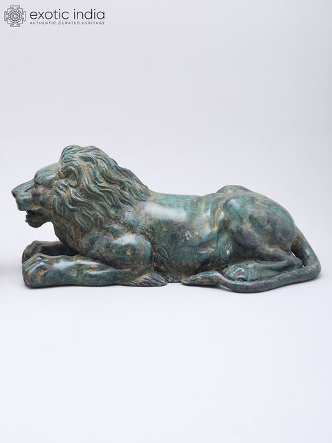 14" Brass Pair of Lion Statues | Table Decor
