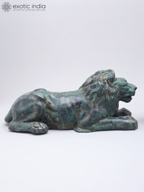 14" Brass Pair of Lion Statues | Table Decor
