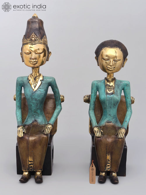 19" King and Queen of Indonesia Brass Statues for Home Decor