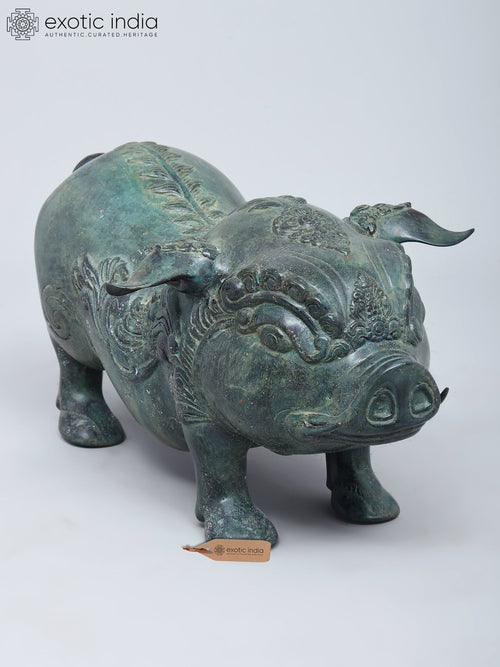 19" Brass Pig Statue for Home Decor