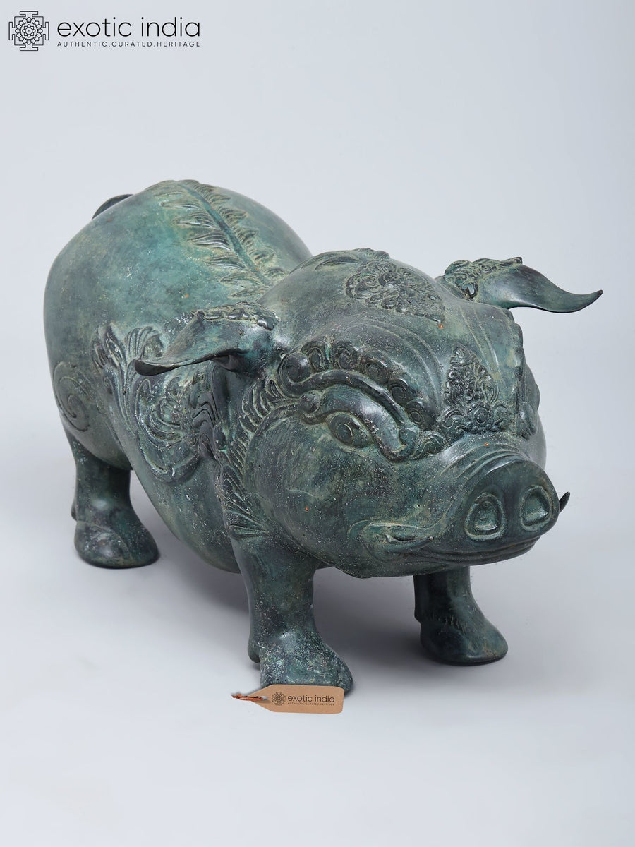 19" Brass Pig Statue for Home Decor