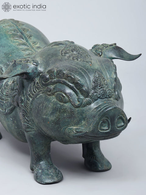 19" Decorative Pig Statue in Brass | Home Decor