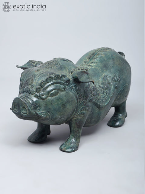 19" Decorative Pig Statue in Brass | Home Decor