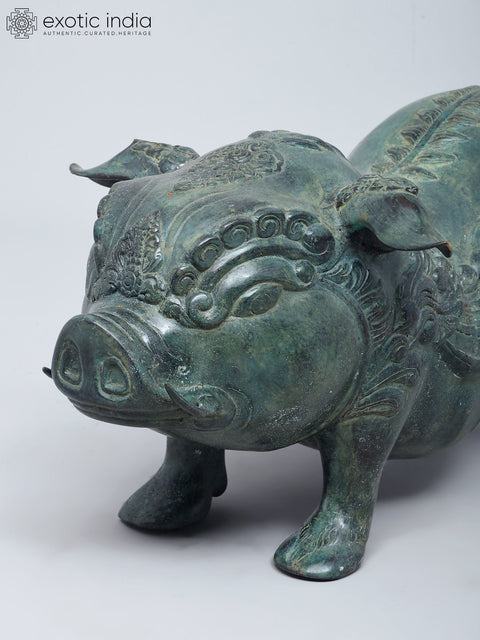 19" Decorative Pig Statue in Brass | Home Decor