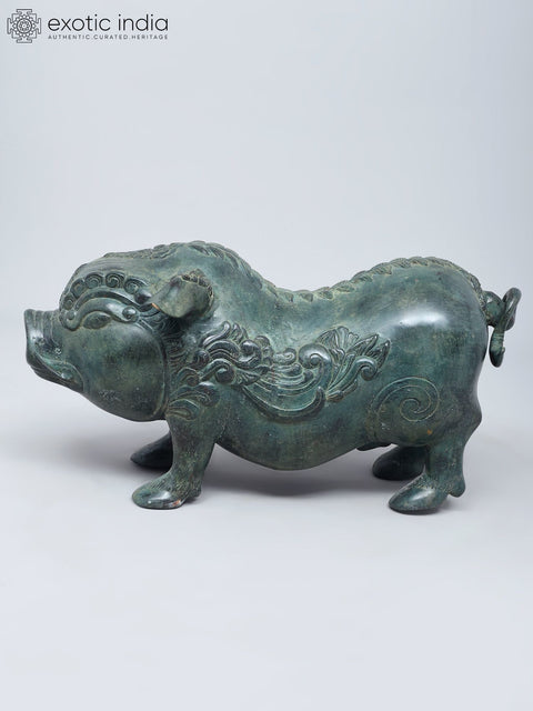 19" Decorative Pig Statue in Brass | Home Decor