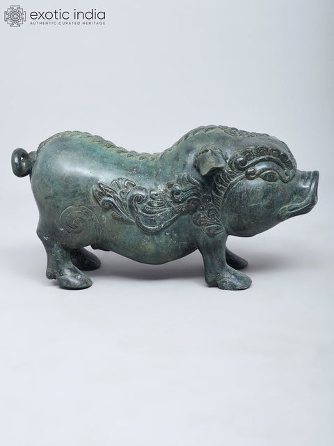 19" Decorative Pig Statue in Brass | Home Decor