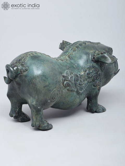 19" Decorative Pig Statue in Brass | Home Decor