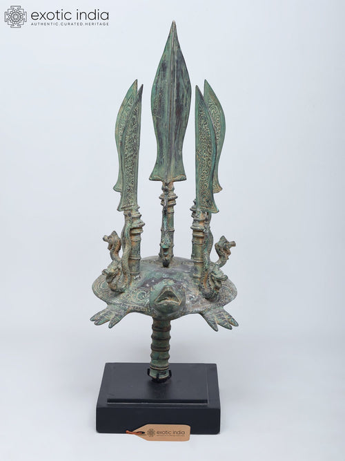 29" Brass Naga Tortoise Weapon Statue with Wood Base