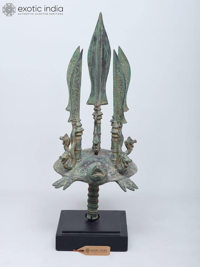 29" Brass Naga Tortoise Weapon Statue with Wood Base