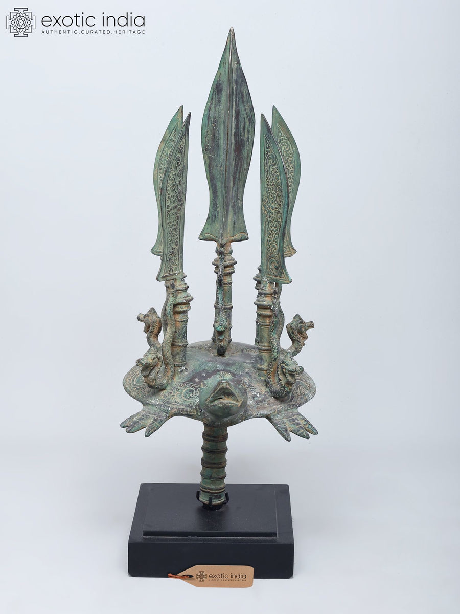 29" Brass Naga Tortoise Weapon Statue with Wood Base