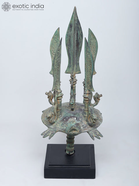 29" Indonesian Weapon with Nagas on Tortoise | Brass Statue on Wood Base
