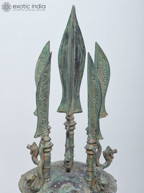 29" Indonesian Weapon with Nagas on Tortoise | Brass Statue on Wood Base