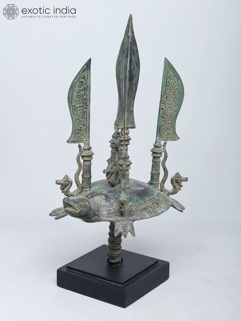 29" Indonesian Weapon with Nagas on Tortoise | Brass Statue on Wood Base